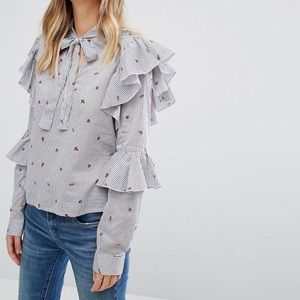 Vero Moda Stripe Floral Ruffle Sleeve Blouse